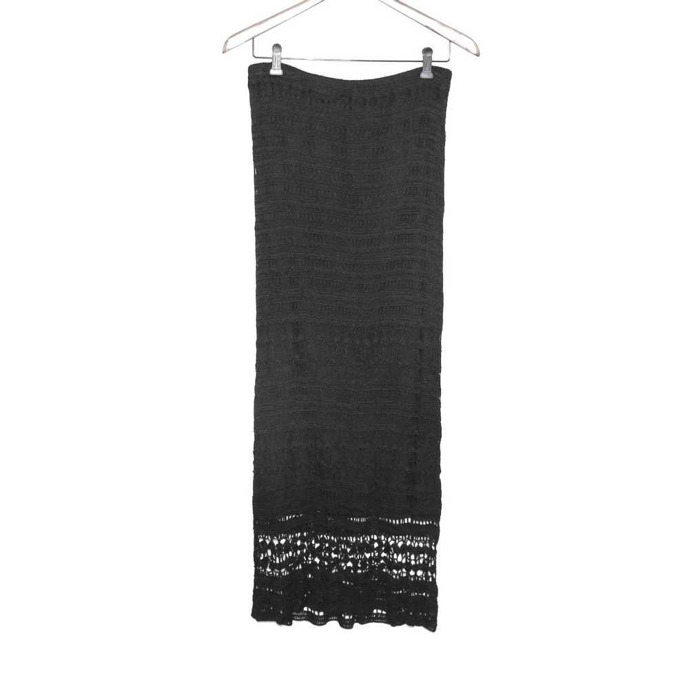 Chico's Design black maxi skirt Size 2 (Large) open-knit crochet lined boho